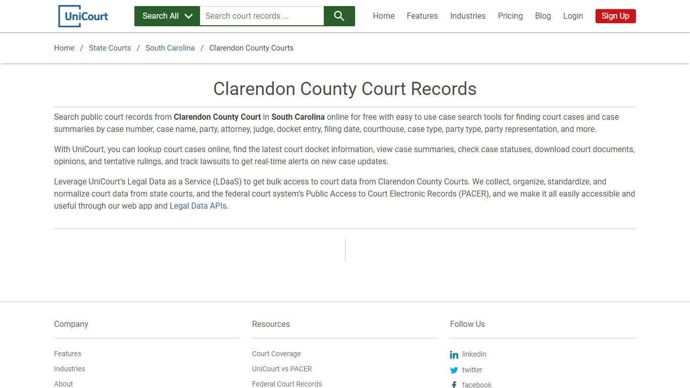 Clarendon County Court Records | South Carolina | UniCourt