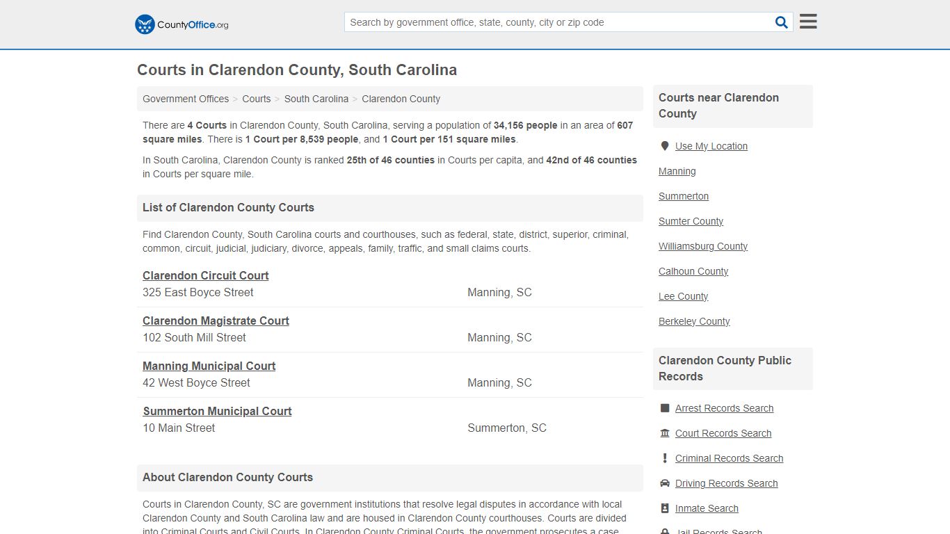 Courts - Clarendon County, SC (Court Records & Calendars)